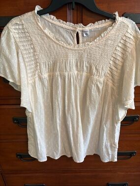 Old Navy Cream Smocked Flutter-Sleeve Blouse